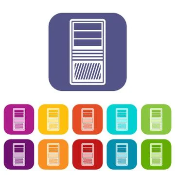 Black computer system unit icons set Illustrazione stock