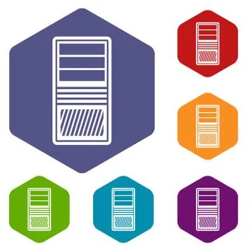 Black computer system unit icons set Stock Illustration