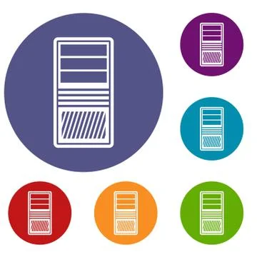 Black computer system unit icons set Illustrazione stock