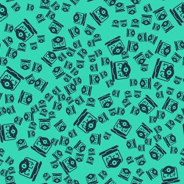 Black Computer vision icon isolated seamless pattern on green background. Tec 스톡 일러스트