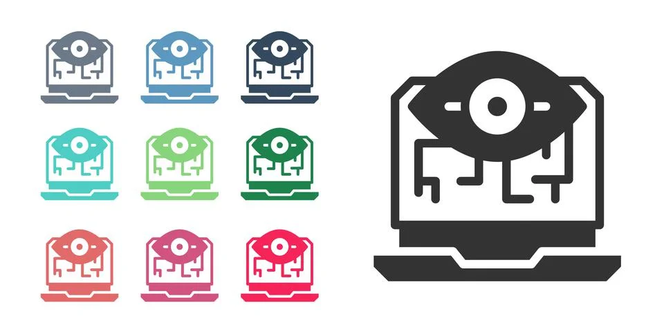 Black Computer vision icon isolated on white background. Technical vision, eye Stock Illustration