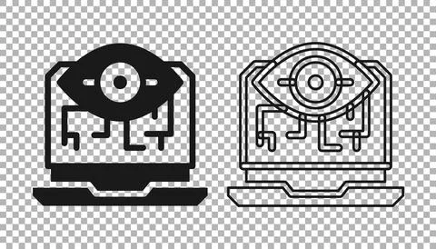 Black Computer vision icon isolated on transparent background. Technical vision Illustrazione stock