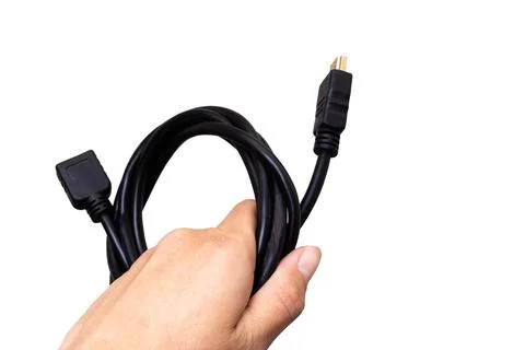 Black computer wire in hand isolated on white background Stock Photos