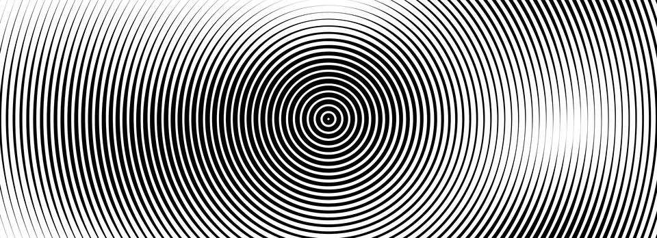 Black concentric circle background. Radial geometric pattern texture. Line Stock Illustration