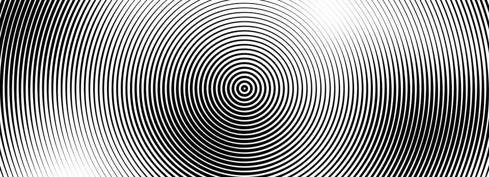 Black concentric circle background. Radial geometric pattern wallpaper. Linear イラスト素材