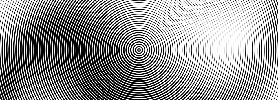 Black concentric circle background. Radial geometric pattern texture. Line Stock Illustration