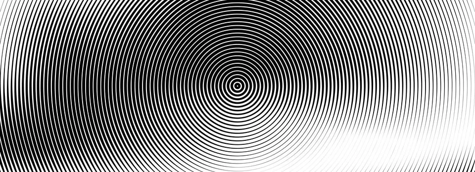 Black concentric circle background. Radial geometric pattern wallpaper. Linear Stock Illustration