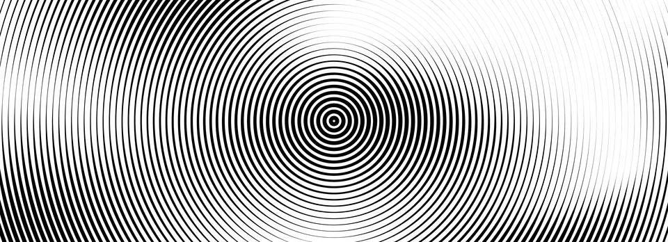 Black concentric circle texture. Radial geometric pattern background. Line Stock Illustration