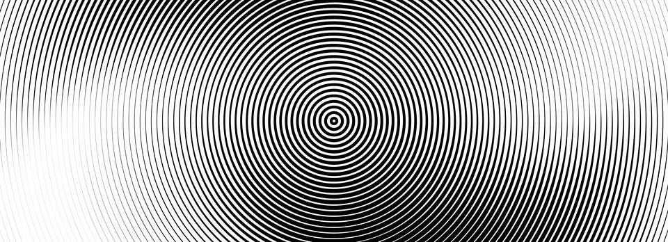 Black concentric circle texture. Radial geometric pattern background. Linear 스톡 일러스트