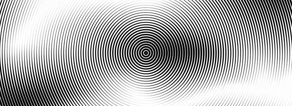 Black concentric circle texture. Radial geometric pattern background. Linear Stock Illustration