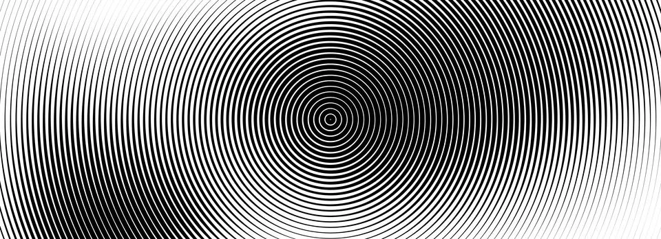 Black concentric circle texture. Radial geometric pattern background. Linear Illustrazione stock