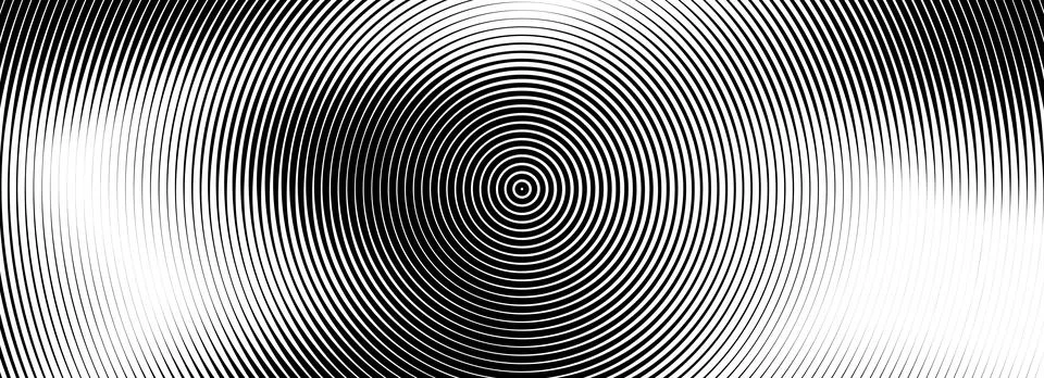 Black concentric circle texture. Radial geometric pattern background. Linear イラスト素材