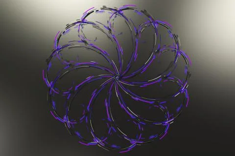 Black concentric spiral flower shape with blue glowing elements on black ba.. Stock Illustration