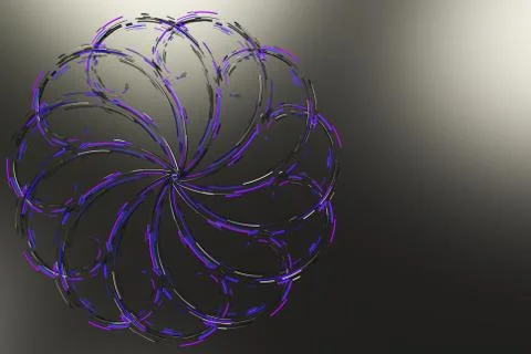 Black concentric spiral flower shape with blue glowing elements on black ba.. Stock Illustration