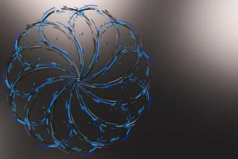 Black concentric spiral flower shape with blue glowing elements on black ba.. 스톡 일러스트