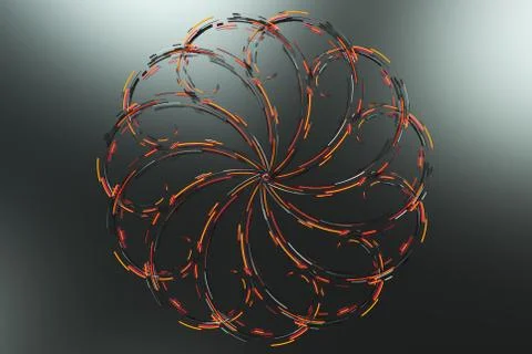 Black concentric spiral flower shape with red glowing elements on black bac.. イラスト素材