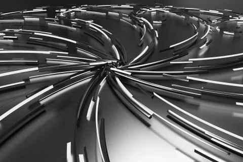 Black concentric spiral flower shape with white glowing elements on black b.. Stock Illustration
