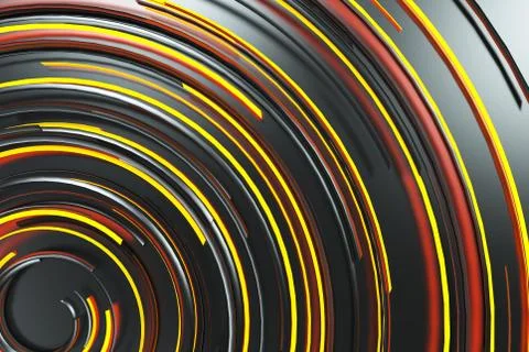 Black concentric spiral with orange glowing elements on black background Stock Illustration