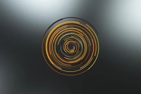 Black concentric spiral with orange glowing elements on black background Stockillustratie