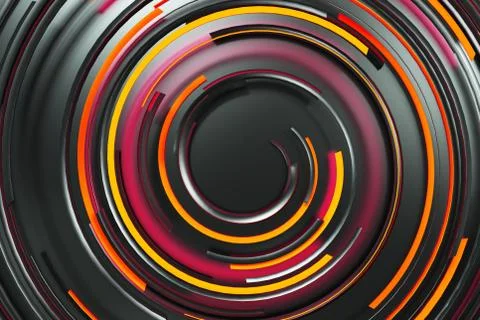 Black concentric spiral with red glowing elements on black background Stock Illustration