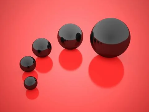 Black concept spheres with reflection on red background Illustrazione stock
