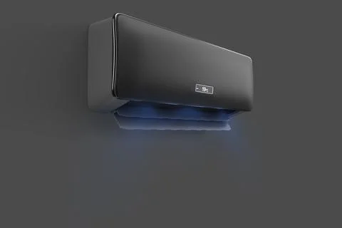 Black conditioner with flow of cold wind wave 3d render. Split system, cooler Stock Illustration