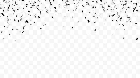 Black confetti background. Festive backdrop. Party design with golden ribbons Stock Illustration