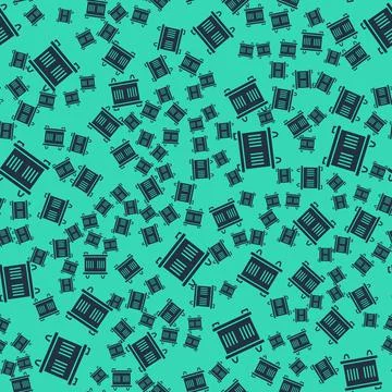 Black Container icon isolated seamless pattern on green background. Crane lifts Illustrazione stock