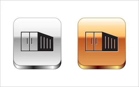 Black Container icon isolated on white background. Crane lifts a container with 스톡 일러스트