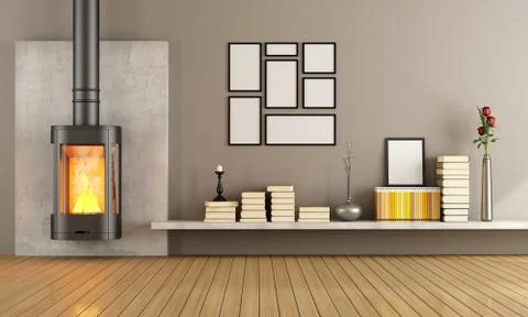 Black contemporary fireplace in empty room Stock Illustration