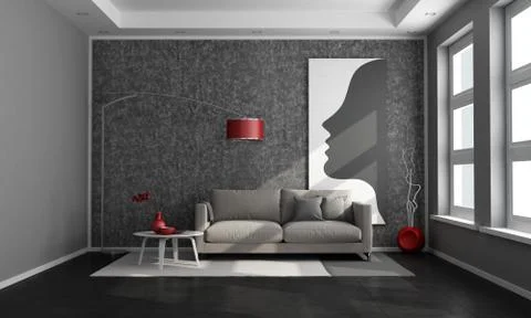 Black  contemporary living room Stock Illustration