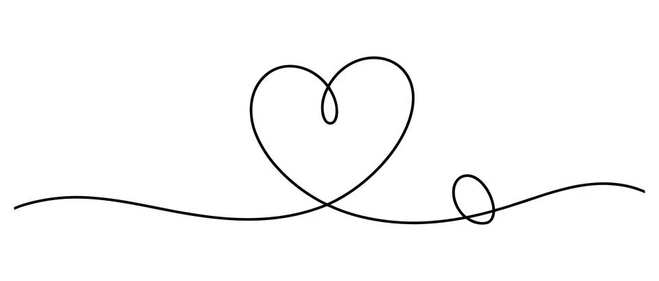 Black continuous line heart with a small loop detail on a white background Stock Illustration