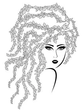 Black contour of charming girl Stock Illustration