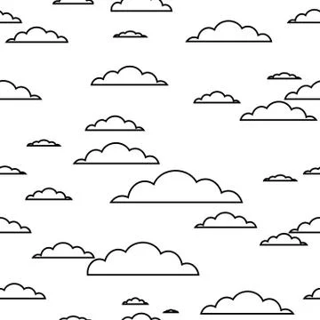 Black contour Cloud seamless pattern on white background. Vector Illustrazione stock