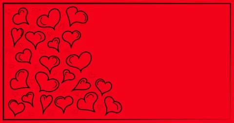 Black contours of hearts of different shapes and sizes on a red background wi Stock Illustration