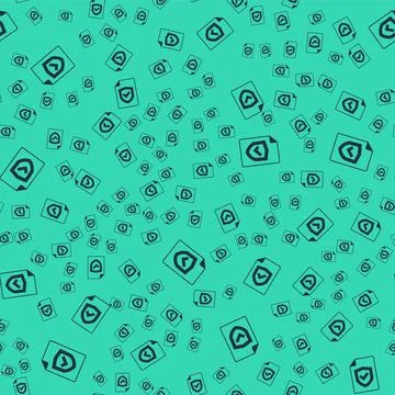 Black Contract with shield icon isolated seamless pattern on green background Stock Illustration