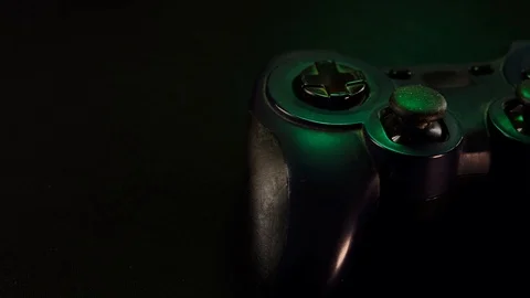 Black controller, gamepad to play video games on game console. Panoramic camera  Stock Footage 130055364