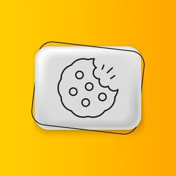 Black Cookie or biscuit with chocolate icon isolated on yellow background. .. Stock Illustration