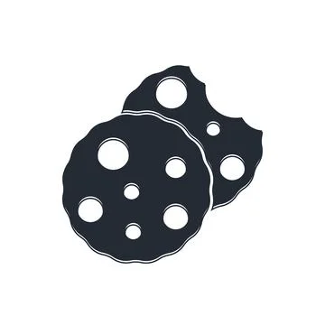 Black Cookie or biscuit with chocolate icon isolated on white background.  .. Stock Illustration