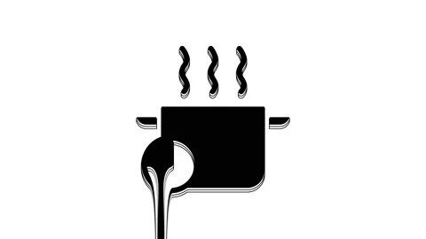 Black Cooking pot and kitchen timer icon isolated on white background. Boil or 動画素材 233977061