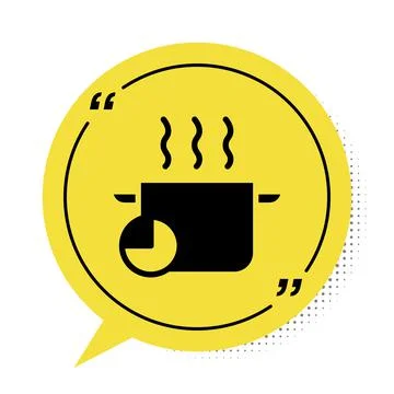 Black Cooking pot and kitchen timer icon isolated on white background. Boil or 스톡 일러스트