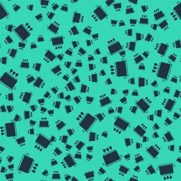 Black Cooking pot on fire icon isolated seamless pattern on green background 库存插图