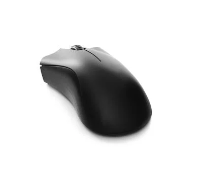 Black corded computer mouse isolated on white Foto stock