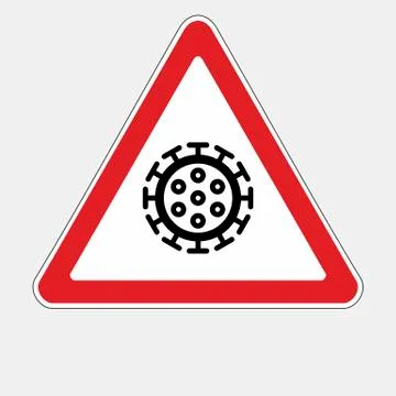 A black coronavirus emblem inside a warning red triangle. 스톡 일러스트