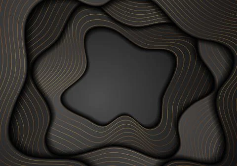 Black corporate wavy background with bronze lines Stock Illustration