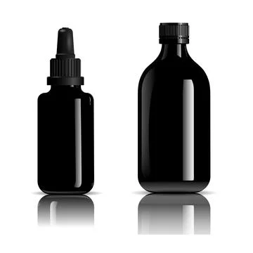 Black cosmetic bottle. Vector serum dropper mockup Stock Illustration