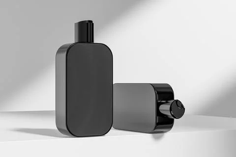 Black cosmetic plastic bottle with disk top flip cap mockup Stock Illustration
