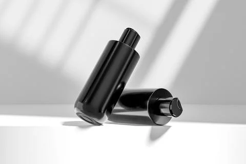 Black cosmetic plastic bottle with disk top flip cap mockup Stock Illustration