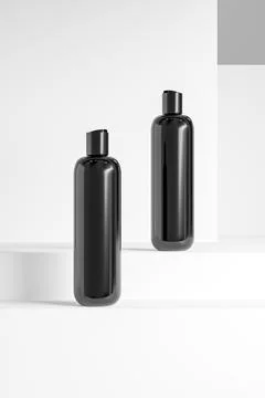 Black cosmetic plastic bottle with disk top flip cap mockup Stock Illustration
