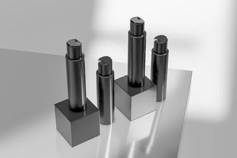 Black cosmetic plastic bottle with disk top flip cap mockup Stock Illustration